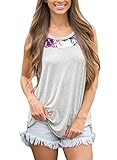 FARYSAYS Women's Summer Sleeveless Floral Print High Low Cami Tank Tops,Grey,(US 12-14)L