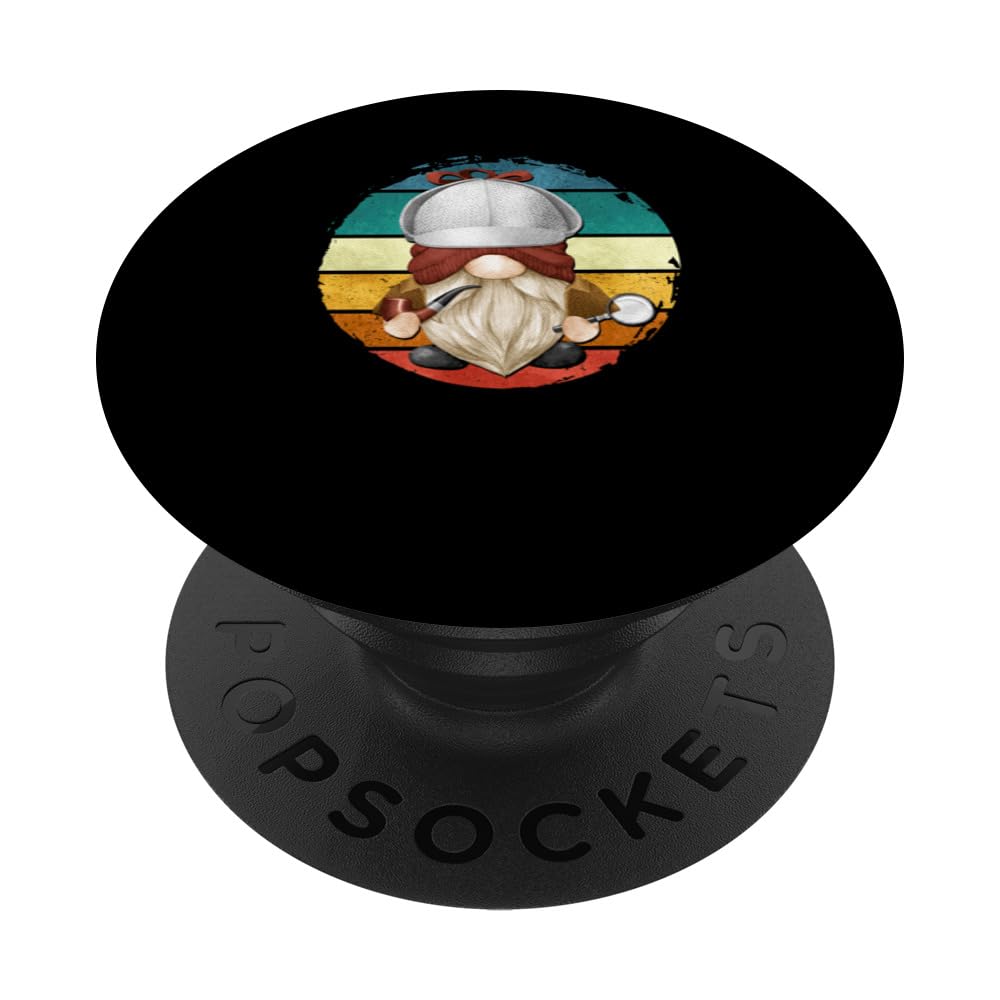 Vintage Sherlock Holmes Garden Gnome Graphic Retro Sunset PopSockets Swappable PopGrip