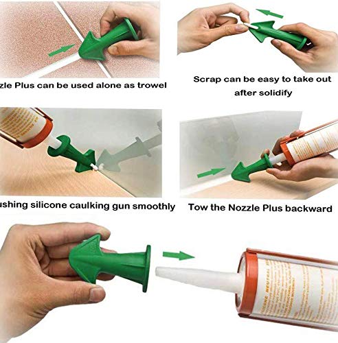 3 Pcs Caulk Nozzle Applicator, Silicone Caulking Tools Sealant Nozzle,Caulking Epoxy Piston Nozzle Accessories, Silicone Sealant Finishing Tool Grout Scraper for Tile or Brick Joints (green)