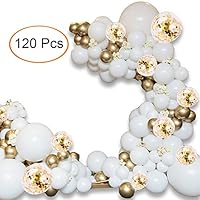 Balloon Arch Kit - 120 PCS 16Ft Latex Balloon Garland Kit with 18" 12" 10" Gold and Whtie Balloons Confetti Balloons and Metallic Balloons for Parties Baby Shower Birthday Bachelorette Party Backdrop Background Decoration