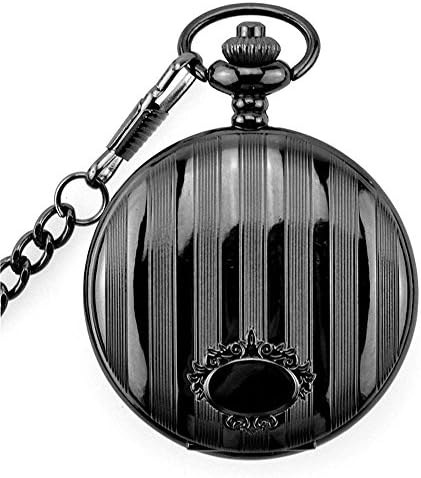 SOKI Full Hunter Quartz Pocket Watch for Mens White Arabic Numerals with Black Color Case