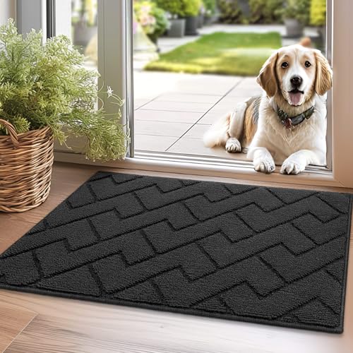 Biscpro Doormat Dark Grey 50 x 80 cm Indoor and Outdoor Washable Door Mat, Waterproof Door Mat, Non-Slip Dirt Trapper Rug for Entrance, Front Door, Patio, Hallway, Garden