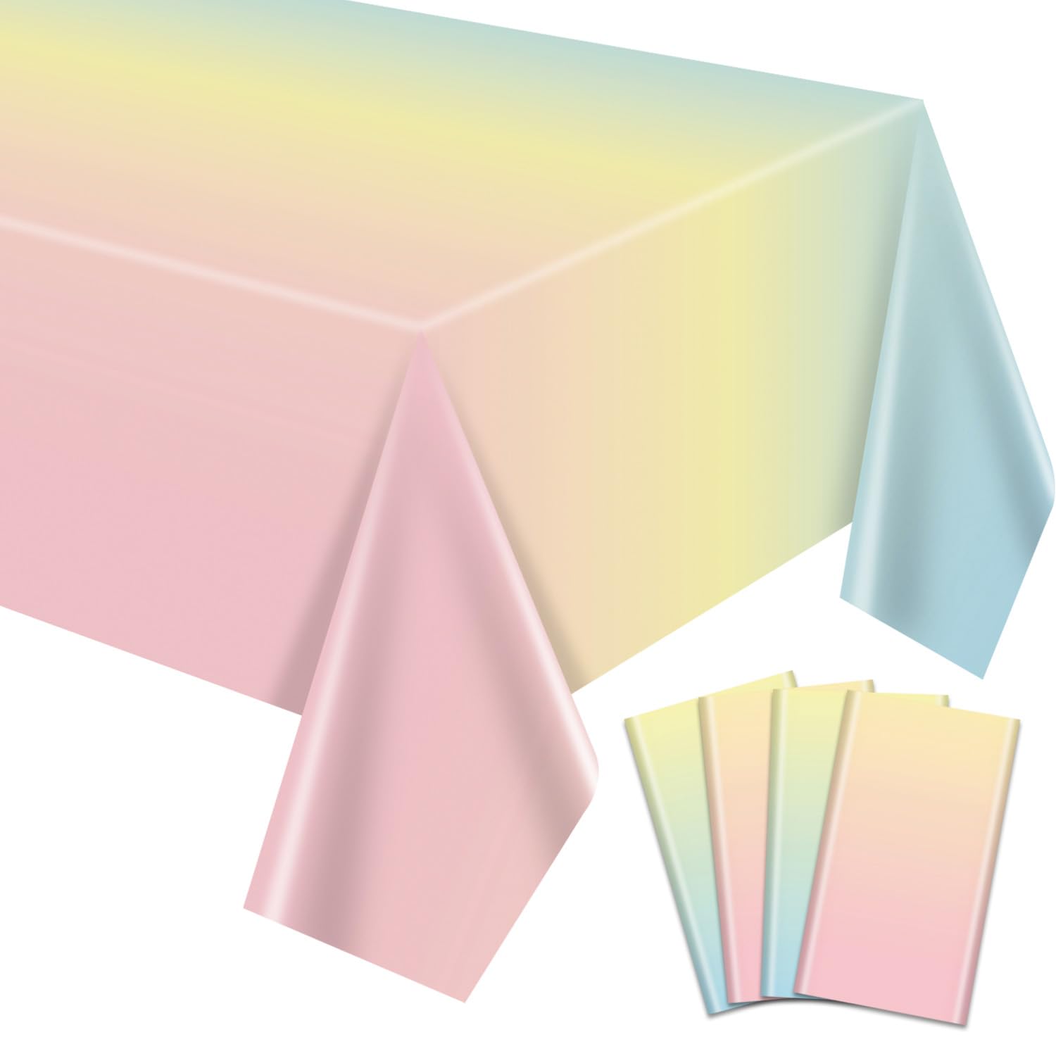 APUXXJUPA 4 Pcs Rainbow Birthday Tablecloths, Rectangle Colorful Pastel Rainbow Table Covers for Princess Birthday Party Decorations Baby Shower Wedding Party Supplies, 130 x 220 cm