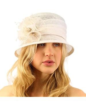 Summer Fancy 1920s Flapper Sinamay Trio Floral Cloche Bucket Church Hat