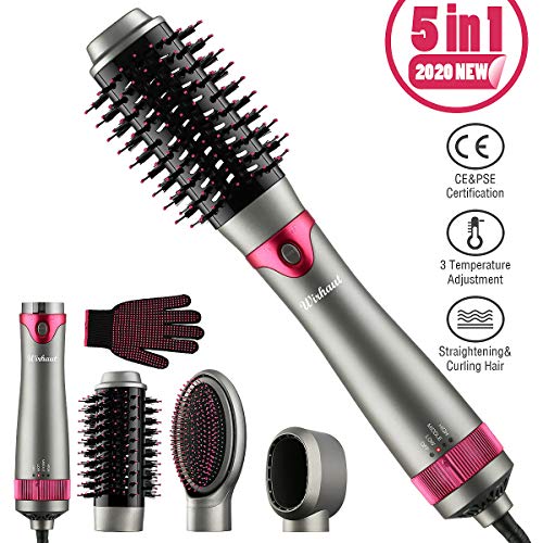 Wirhaut Hot Hair Dryer Brush 5 In 1 Negative Ionic Hair Straightener Comb Brush Volumizer Brush With 3 Replaceable Brush for Hair Styling