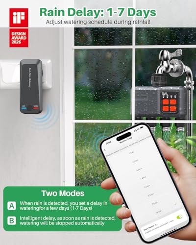 Smart WiFi Water Timer 4-Zone, Sprinkler Timer with with 984 Feet RF Gateway, 4 Outlets Hose Timer with Rain Delay, Wireless Irrigation Timer with Automatic/Manual for Garden/Lawn
