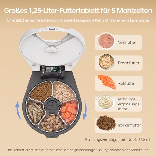 Automatic Cat Wet Food, 3 Days Fresh 5 Meals, with Semiconductor Cooling & Heating, Wet Automatic Feeder for Cats, Feeding Bowl Made of 304 Stainless Steel — Programmable Wet Food Automatic Cats