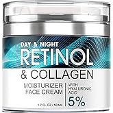 Day & Night Retinol, Collagen & Hyaluronic Acid Face Cream – Anti-Aging Moisturizer that Hydrates, Firms & Brightens Skin – Smooths Fine Lines & Wrinkles with a Non-Greasy Formula for All Skin Types