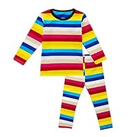 Little Girls Underwear Long John Set Cotton Breathing Pajama Crewneck Top and Bottom 2PC Set, (Striped, 3T)