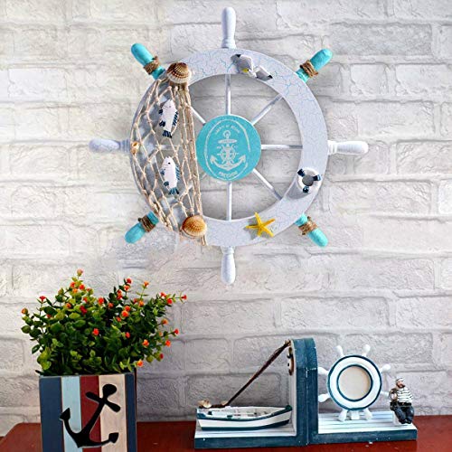 PiggiesC Fishing Net Shell Room Decor Nautical Beach Wooden Boat Ship Steering Wheel