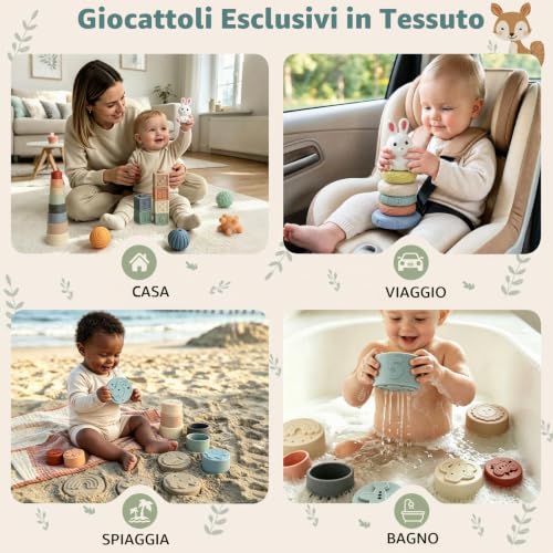 Anook Baby Toys 6-9-12 Months, 6 in 1 Montessori Games 6 Months | Sensory Toys for Babies with Stacking Games, Tissue Box, Shape Cubes to Sort, Newborn Gift 6-12 Months
