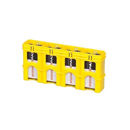 Yellow : Storacell by Powerpax Slimline 9V Battery Caddy, Yellow, Holds 4 Batteries