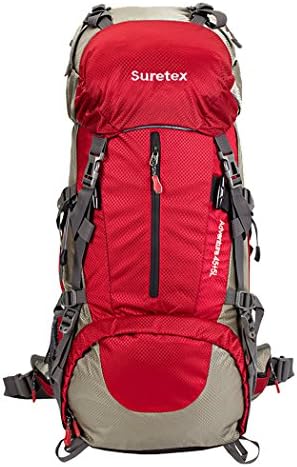 Suretex 50L-60L Waterproof Outdoor Sport Hiking Trekking Camping Travel Backpack Pack Mountaineering Climbing Knapsack with Rain Cover (Red, 50L)