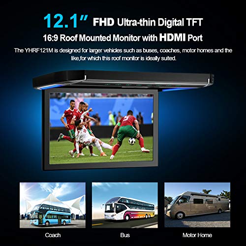 12.1 inch Flip Down Car Overhead Monitor 1080P Video HD Digital TFT Screen Wide Screen Mounted Car Roof Player HDMI IR FM USB SD