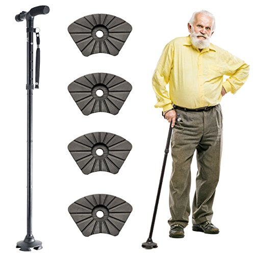 UPC 645338910531, Dr. Maya Adjustable Folding Walking Cane with Free Cane Tips Balance Stick for Elderly Men and Women with Carrying Bag, LED Light, and Cushioned Handle