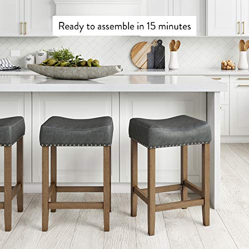 Nathan James Hylie Nailhead Wood PubHeight Kitchen Counter Bar Stool