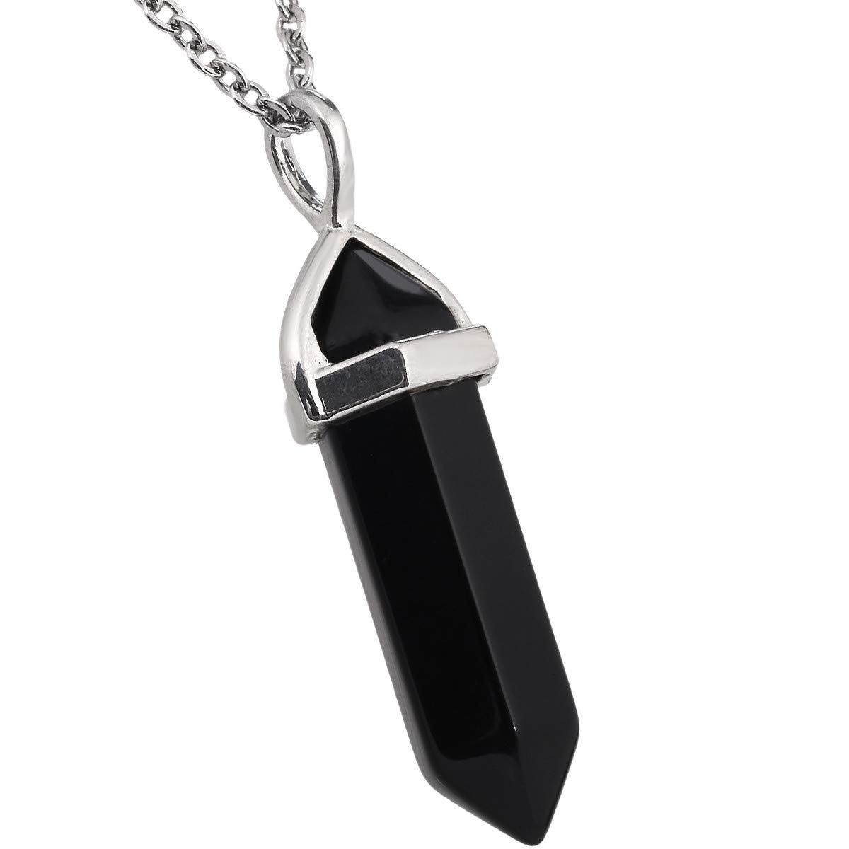 Nupuyai Protection Crystal Point Pendant Necklace for Women Men, Hexagonal Energy Healing Stone Pendant with Chain Black Agate