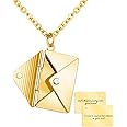 AGISLONE Personalized Envelope Locket Necklace for Women Customized Message Name Date Phrase Love Letter Necklace for Wife Mom Girlfriend BFF Couples