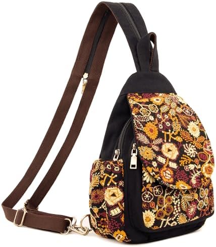 Canvas Backpack Purse Embroidered Floral Sling Travel Crossbody Chest Bag Amazon.com | Baosha Sling backpack Crossbody Shoulder Chest  main image 4