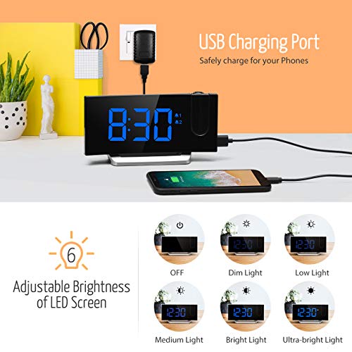 Mpow [Upgraded Projection Alarm Clock, 5'' LED CurvedScreen Digital
