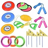 5 Outdoor Games Set Kids Outdoor Toys with 6 Flying Discs, Zip Ball, Toss and Catch Game, Ring Toss Game and 2 Jump Ropes