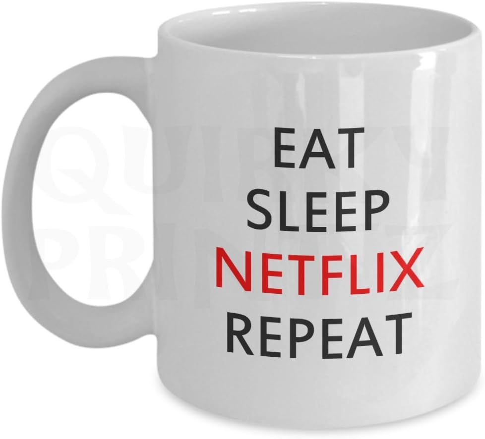 Quirky Printz Novelty Eat Sleep Netflix Repeat Funny Gift Slogan Mug SK62