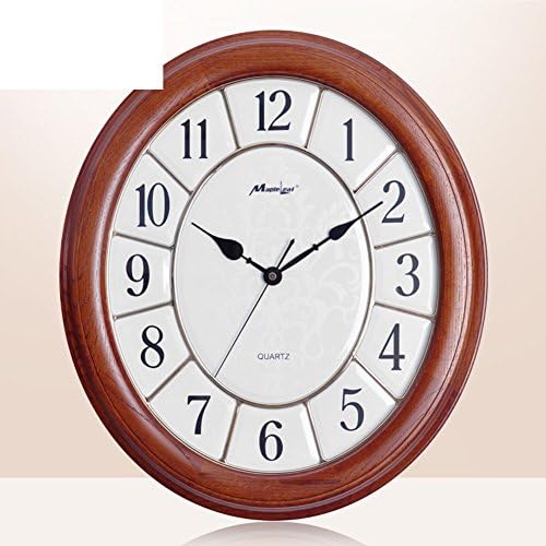 YYL Chinese Silent Wall Clocks, Creative Living Room Clock,Modern Oval Solid Wood Clock-A 20inch