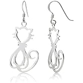 Sterling Silver Cat Drop Dangle Earrings for Women