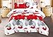 BEDnLINENS 3 Piece Set Box Stitched Red Rose Garden Prints 3D Comforter Set (Y014) Queen