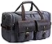 SUVOM Canvas Duffle Bag Leather Weekend Bag Carry On Travel Tote Duffel Weekender Luggage Oversized Holdalls Handbag for Men and Women with Padded Shoulder Strap(Dark Grey)