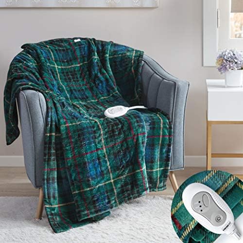 Degrees Of Comfort Electric Heated Throw Blanket Green Plaid 50 x 60