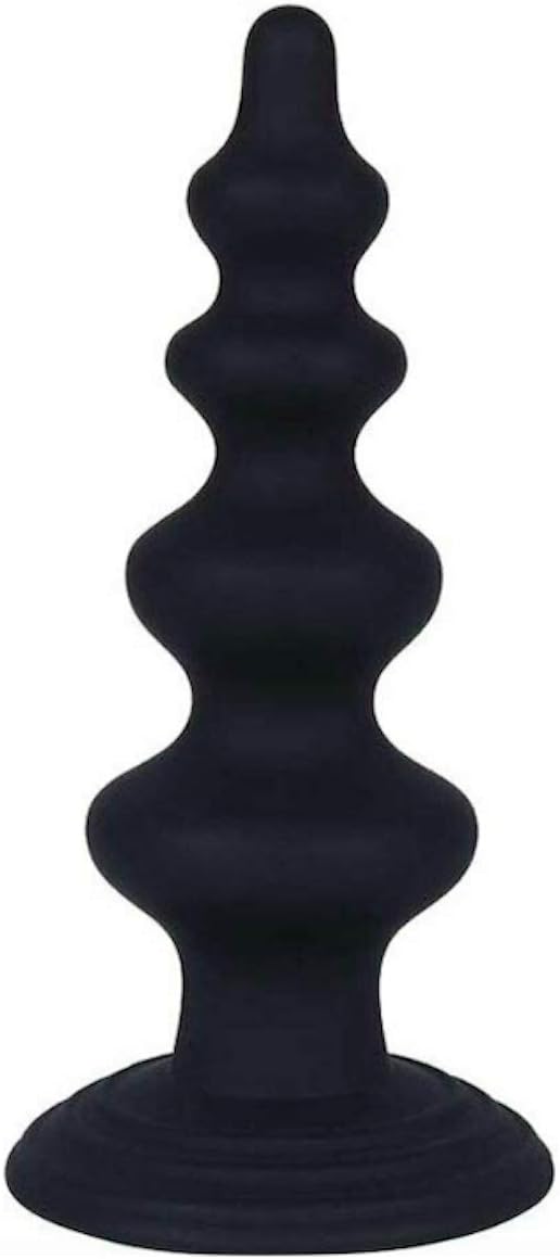 Robertino Black Smooth Flexible Silicone Beaded Ribbed Plug with Suction Cup Base Toy List №7918