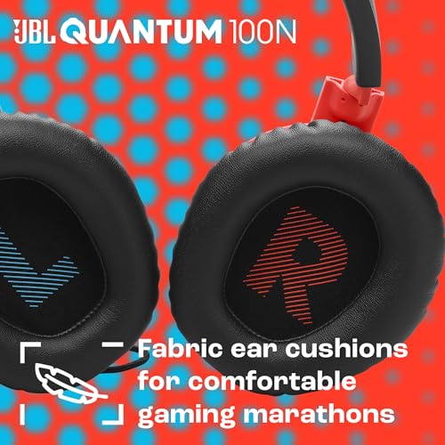 Quantum 100N, auriculares para gaming con cable y micrófono extraíble, JBL QuantumSOUND Signature, compatibles con múltiples plataformas y Windows Sonic Spatial Sound, azul y rojo