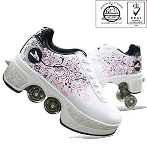 FGERTQW Unisexe Skates 2-in-1 Multifunktions 4-Rad Verstellbare Rollschuhe,Verstecktes Rad Für Laufsportschuhe Zum…