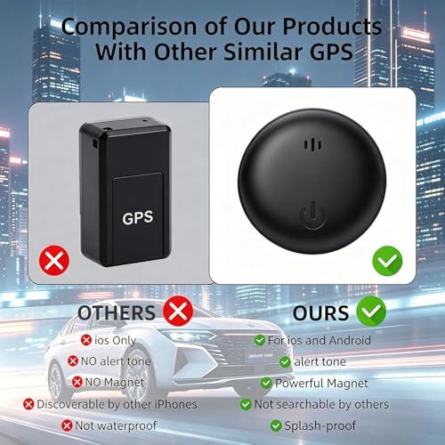 GPS Tracker Car, Magnetic GPS Tracker without Subscription for Android and iOS, 365 Days Battery Life, IP67 Waterproof, Global Tracking Hidden Tracker for Cars/Bikes/Motorcycles, Real Time Tracking