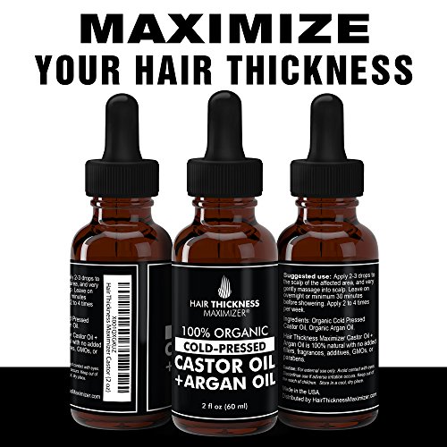 100% Organic Cold Press Castor Oil + Argan Oil by Hair Thickness Maximizer. Great For Thickening Hair, Eyelashes, Eyebrows. Best 2-in-1 Treatment for Hair Loss, Thinning Hair For Men and Women