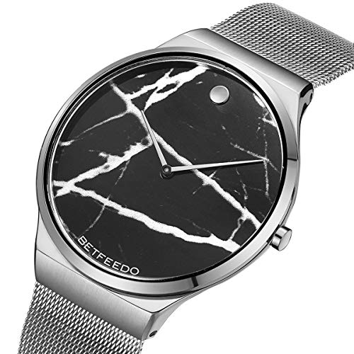 BETFEEDO Luxury Men's Women's Wrist Watch, Marble Dial, Milanese Mesh Band, Analog Watch, Japanese Quartz Movement