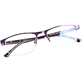 FONHCOO Reading Glasses for Women Men, Blue Light Blocking Reading Glasses Metal Half Frame Computer Readers Anti UV/Glare