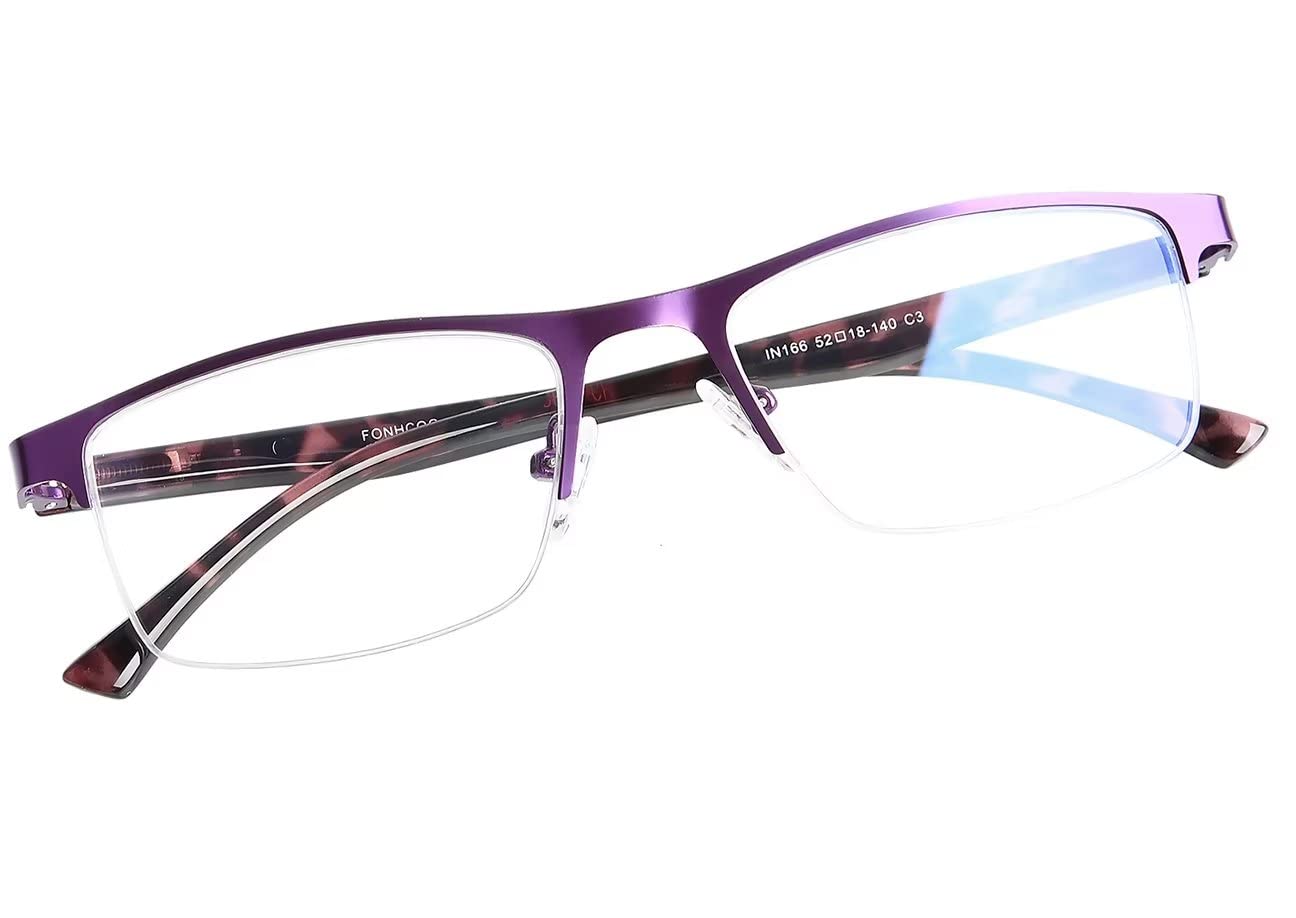 Photo 1 of FONHCOO Reading Glasses for Women Men, Blue Light Blocking Reading Glasses Metal Half Frame Computer Readers Anti UV/Glare/Eyestrain (Purple 2.0)