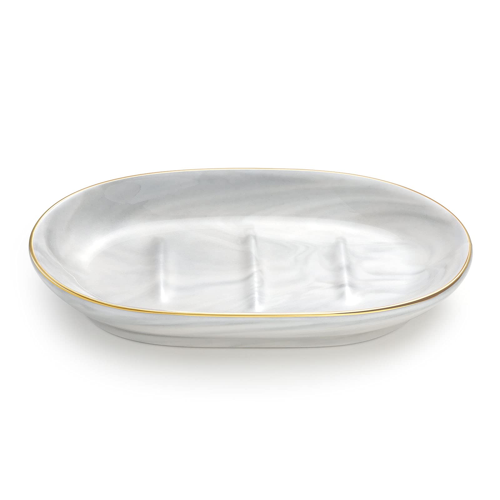 Luxspire Ceramic Soap Dish, Anti-Slip Marble Soap Dish for Bathroom, Soap Tray, Soap Holder for Shower, Kitchen, and Sink, Marble White