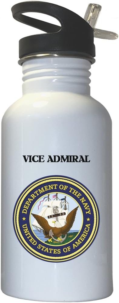 Vice Admiral - US Navy White Stainless Steel Water Bottle Straw Top, 1025
