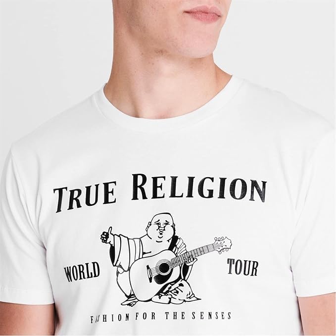 T-Shirt à Manches Courtes Bouddha métallique pour Homme, Blanc/Noir, L