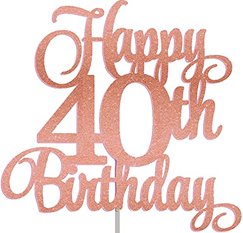 HAPPY 40TH Rose Gold Glitter Cake Topper & 40 Birthday Party Forty Fortieth Toppers Cupcake