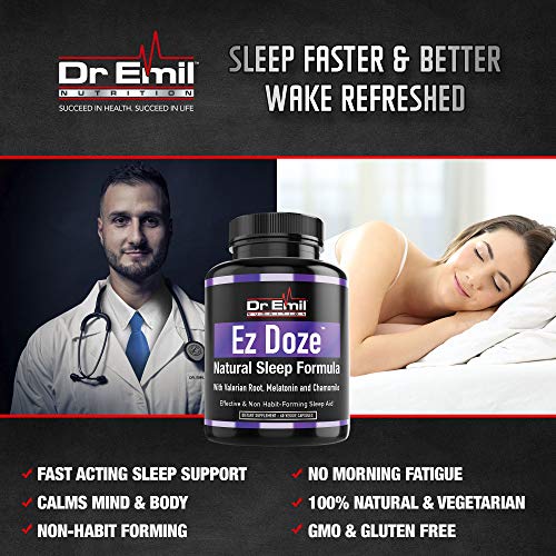 Dr. Emil - Natural Sleep Aid with Valerian Root, Melatonin, Chamomile and More - Extra Strength Sleeping Pills for Adults - Safe and Non-Habit Forming (60 Veggie Capsules)