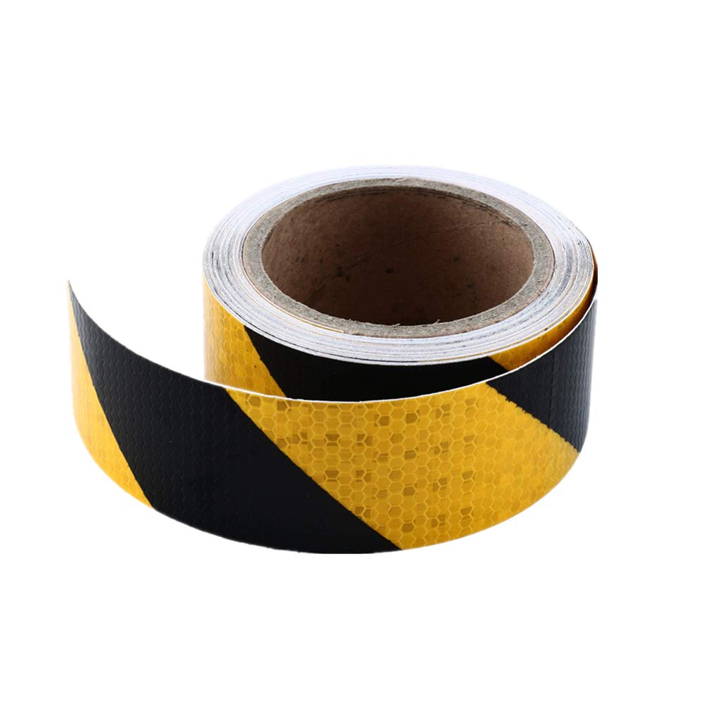 Onerbuy Waterproof Reflective Safety Hazard Caution Tape Yellow Black Striped Floor Marking Tape Self-adhesive Warning Sticker, 2 Inch x 30 Feet