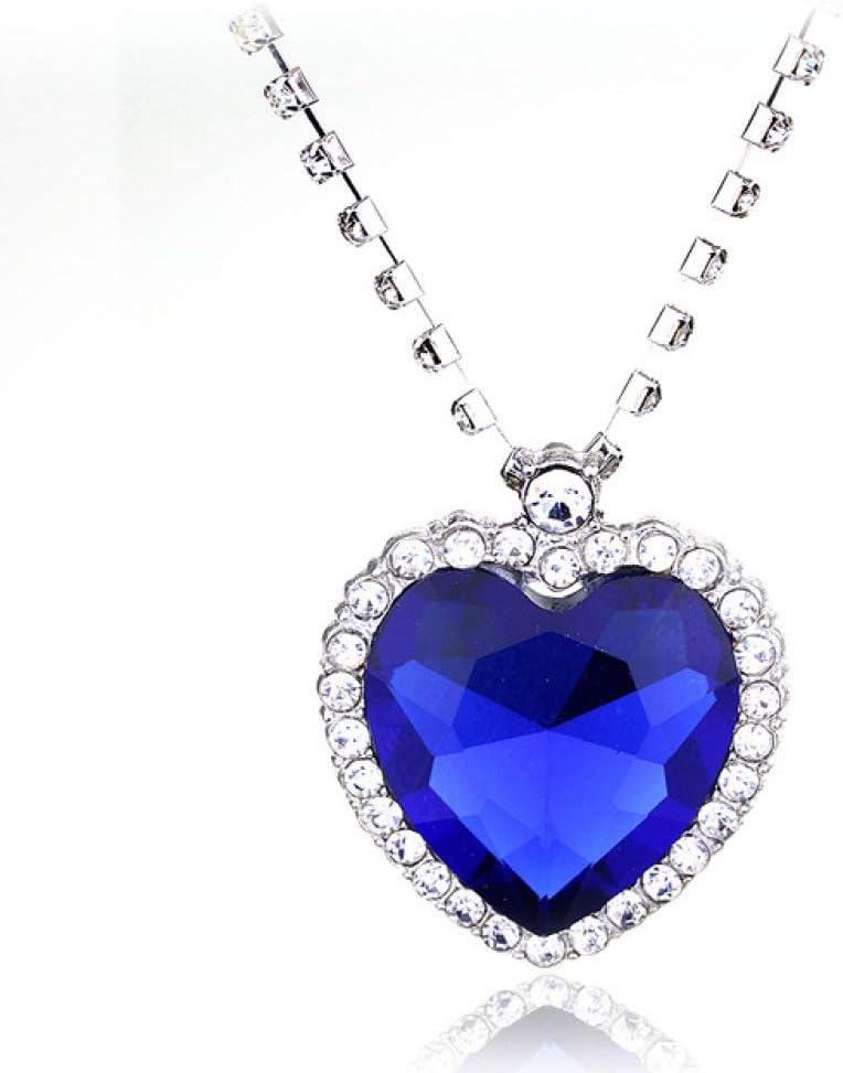 GUANGUA Heart Of Ocean Pendant Necklace Gift For GirlFriend Love Forever Women Blue Austrian Crystal Silver Plated Titanic Classic