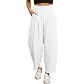 EVALESS Womens Wide Leg Barrel Pants Elastic High Waisted Business Casual Work Pants Trousers with Pockets