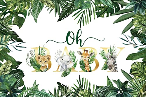 Renaiss 7x5ft Baby Photography Backdrop Jungle Animals Greenery Leaves Background Gender Neutral Baby Shower Banner Birthday Party Decoration Photo Studio Props