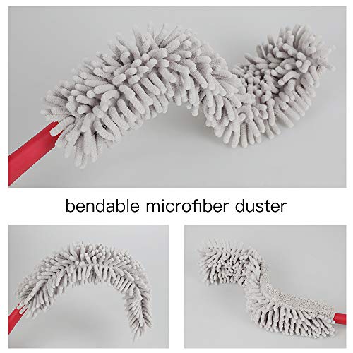 CLEANHOME,69in Microfiber Bendable Chenille Duster with Telescoping Extension Pole and Removable Washable Head for Cleaning High Ceiling Fan,Interior Roof, Cobwebs,Furniture,Keyboard