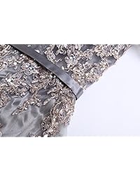 Vestido formal de graduación bordado ilusión de manga larga para mujer